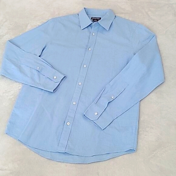 Michael Kors Linen Cotton Blue Button Down Shirt Mens Medium Tailored Fit Preppy - Picture 4 of 12